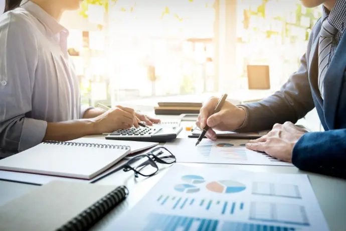 Asesor contable revisando declaraciones fiscales en línea